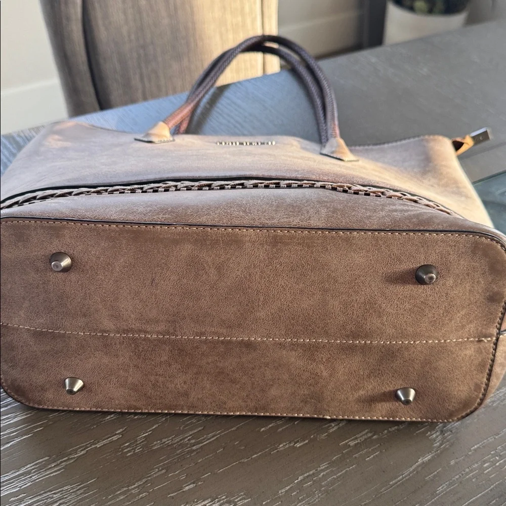 Montana West Pewter Brown Faux Leather Concealed Carry Bag Tote Braided Details - Picture 15 of 15